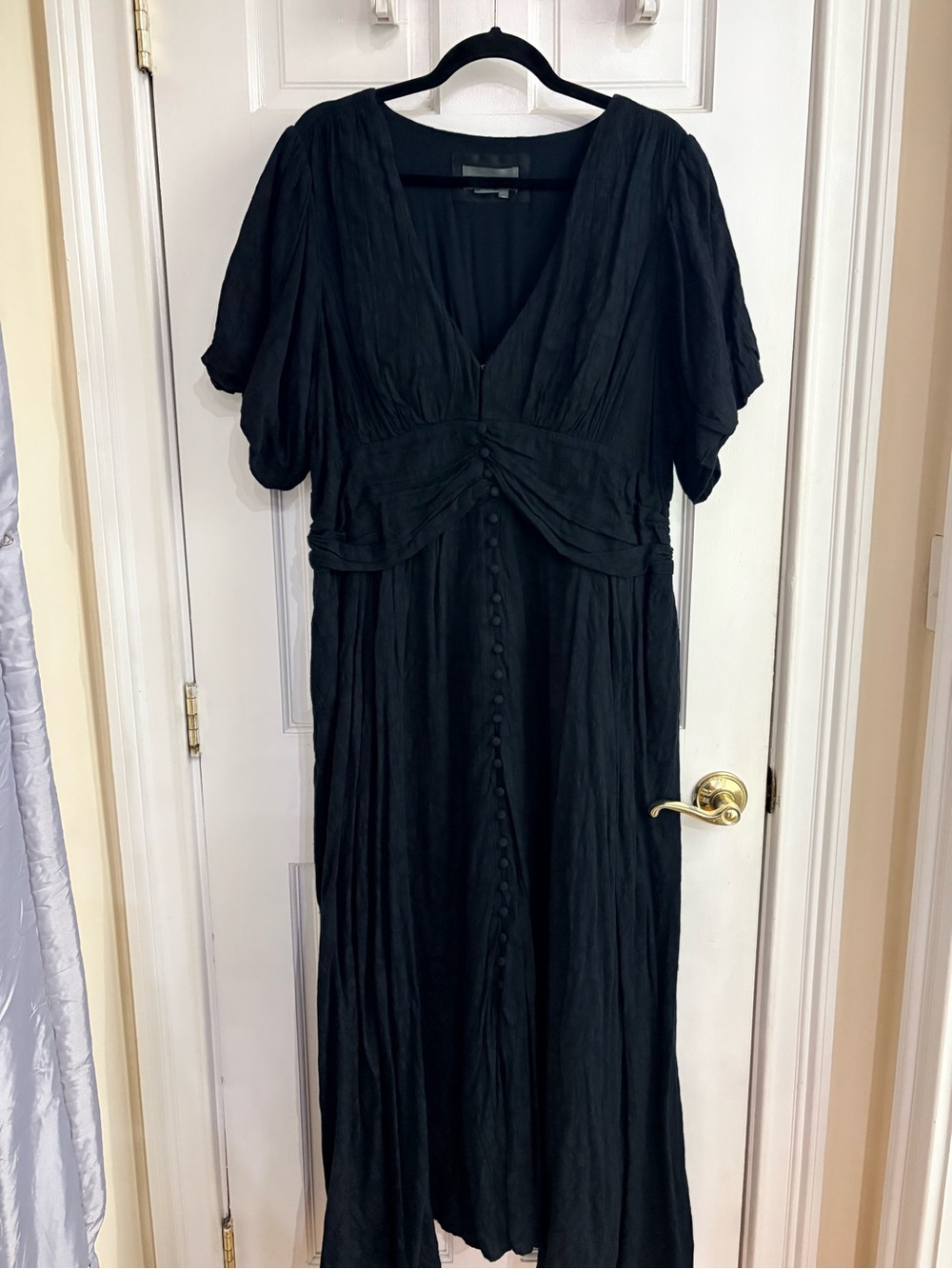 Anthropologie Katerina Black V-Neck Button-Front Midi Dress - Picture 3 of 5